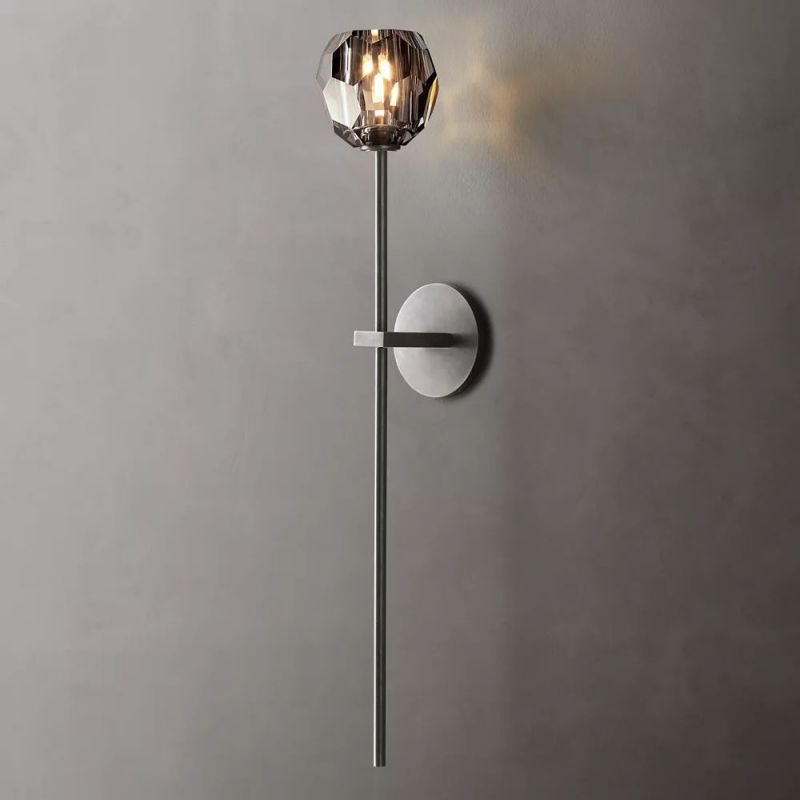 Crystal Globe Wall Sconce Light – Brass & Nickel Options, LED Bulb Included, Contemporary Hallway Lighting for Bedroom Entryway Living Room