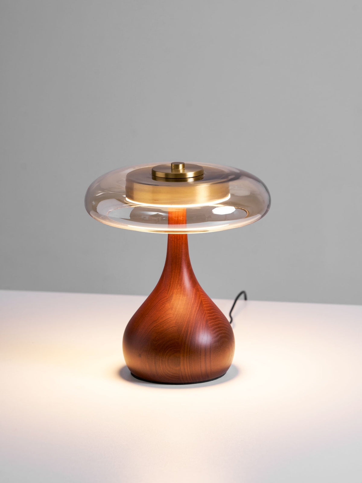 LED Desk Lamp with Amber Glass Shade & Natural Wood Base for Home Office, Bedroom & Nightstand | Adjustable Color Temperature 3000K-6000K