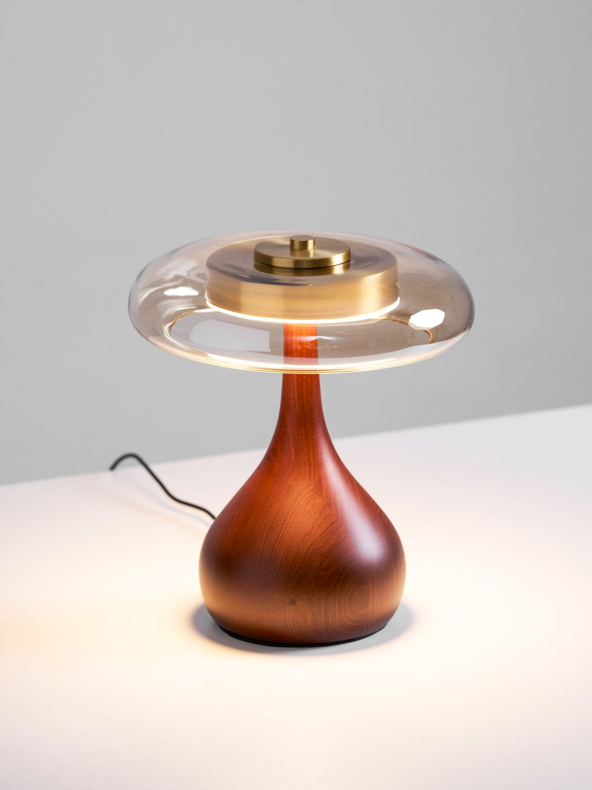 LED Desk Lamp with Amber Glass Shade & Natural Wood Base for Home Office, Bedroom & Nightstand | Adjustable Color Temperature 3000K-6000K