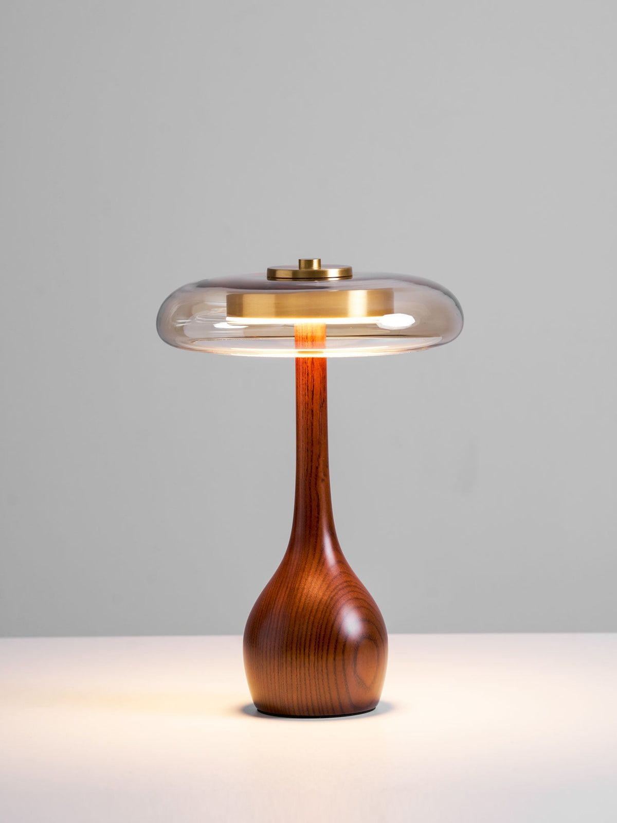 LED Desk Lamp with Amber Glass Shade & Natural Wood Base for Home Office, Bedroom & Nightstand | Adjustable Color Temperature 3000K-6000K