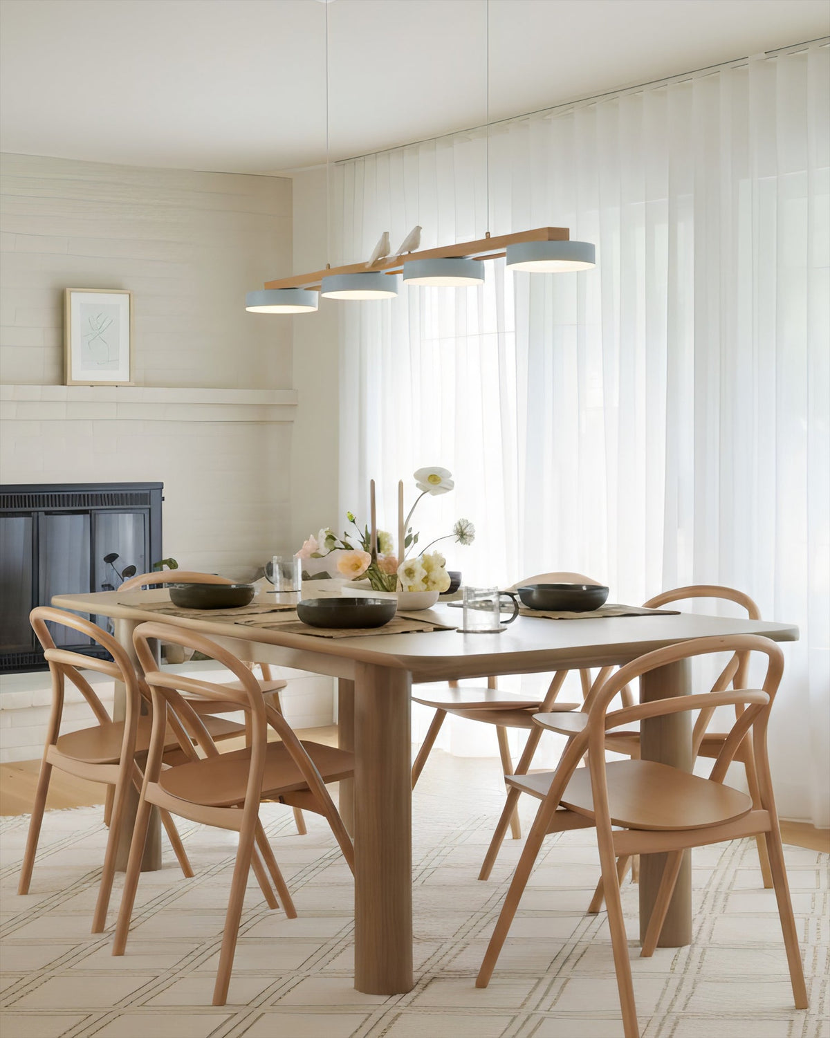 Linear LED Fixture with Bird Accents for Kitchen Island Dining Room 40 in Wooden Hanging Light 1400 Lumens Adjustable Modern Farmhouse Overh
