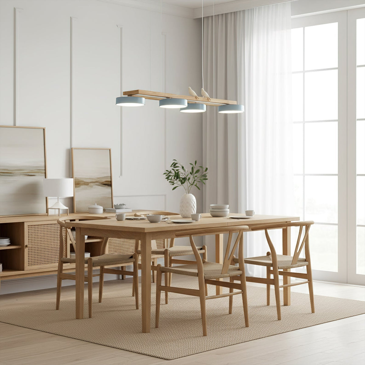 Linear LED Fixture with Bird Accents for Kitchen Island Dining Room 40 in Wooden Hanging Light 1400 Lumens Adjustable Modern Farmhouse Overh