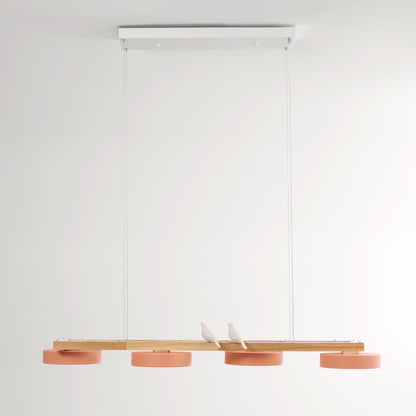 Linear LED Fixture with Bird Accents for Kitchen Island Dining Room 40 in Wooden Hanging Light 1400 Lumens Adjustable Modern Farmhouse Overh