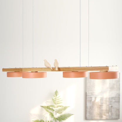 Linear LED Fixture with Bird Accents for Kitchen Island Dining Room 40 in Wooden Hanging Light 1400 Lumens Adjustable Modern Farmhouse Overh