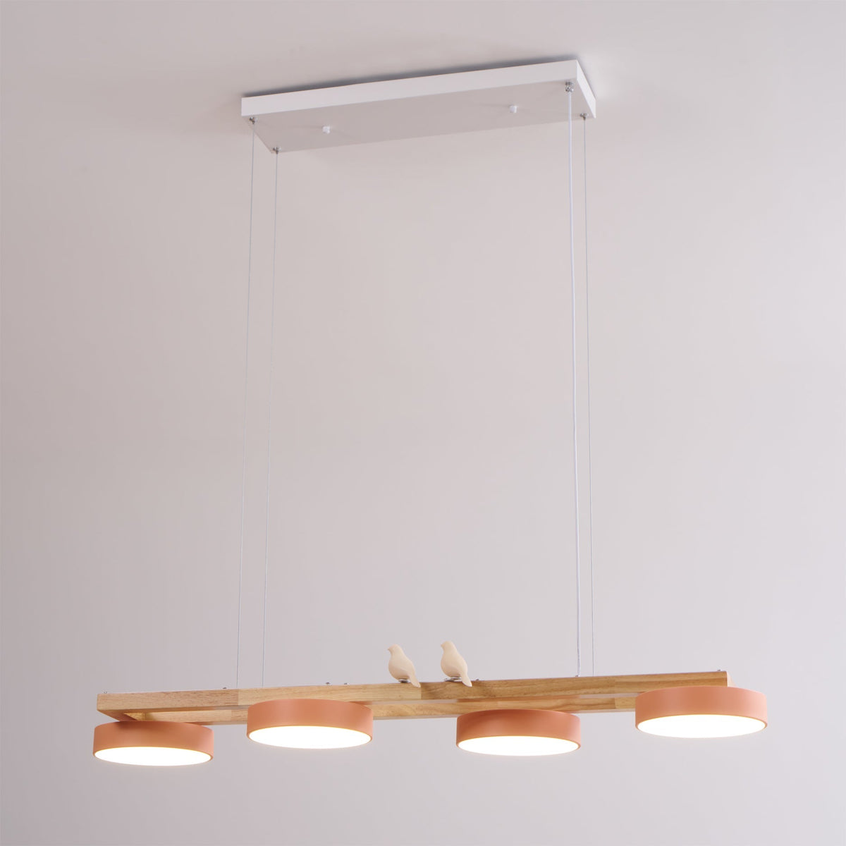 Linear LED Fixture with Bird Accents for Kitchen Island Dining Room 40 in Wooden Hanging Light 1400 Lumens Adjustable Modern Farmhouse Overh