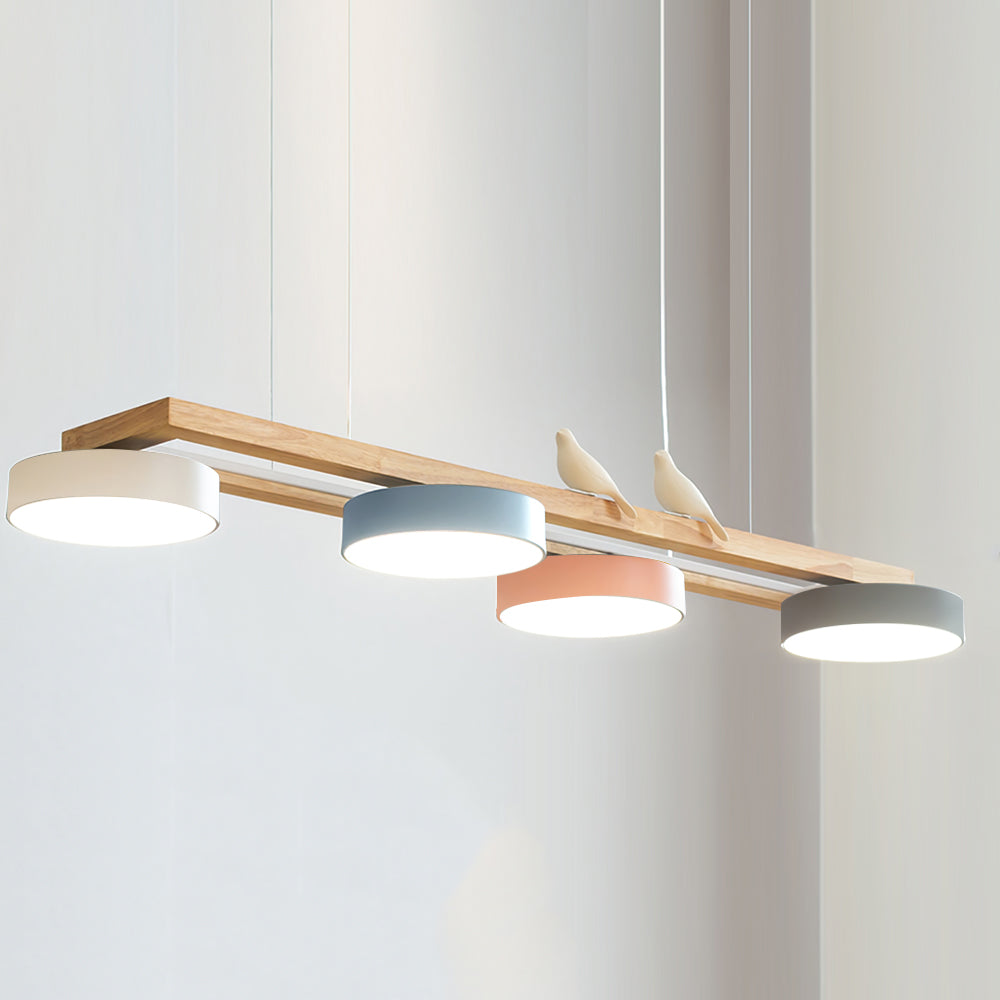 Linear LED Fixture with Bird Accents for Kitchen Island Dining Room 40 in Wooden Hanging Light 1400 Lumens Adjustable Modern Farmhouse Overh