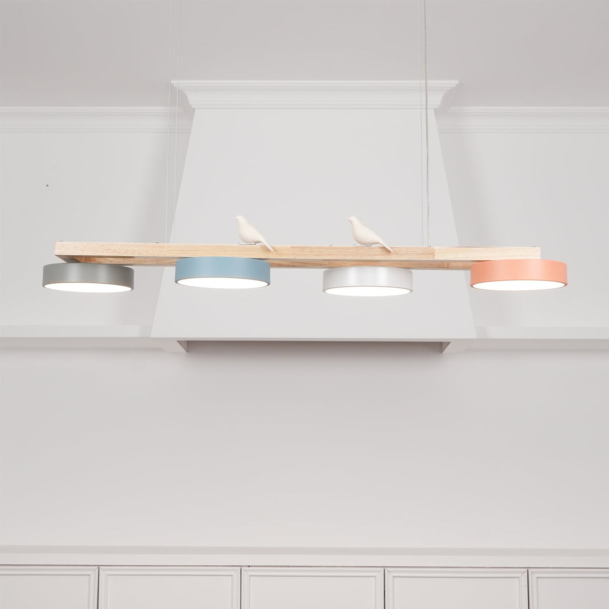 Linear LED Fixture with Bird Accents for Kitchen Island Dining Room 40 in Wooden Hanging Light 1400 Lumens Adjustable Modern Farmhouse Overh