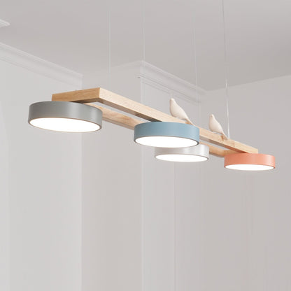 Linear LED Fixture with Bird Accents for Kitchen Island Dining Room 40 in Wooden Hanging Light 1400 Lumens Adjustable Modern Farmhouse Overh