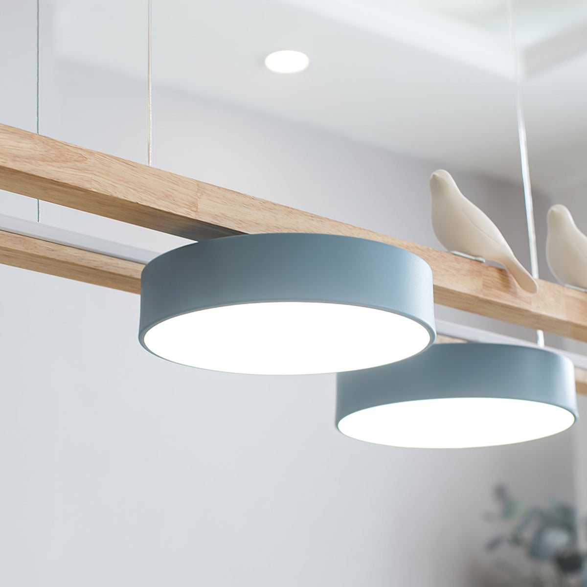 Linear LED Fixture with Bird Accents for Kitchen Island Dining Room 40 in Wooden Hanging Light 1400 Lumens Adjustable Modern Farmhouse Overh