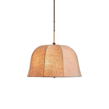 Fabric Drum Shade Ceiling Fixture 15 in Gold Metal Frame Height-Adjustable Drop Light for Dining Spaces Bedchambers Entryways Modern Farmhou