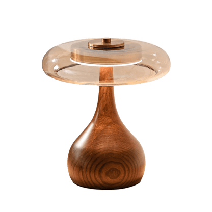 LED Desk Lamp with Amber Glass Shade & Natural Wood Base for Home Office, Bedroom & Nightstand | Adjustable Color Temperature 3000K-6000K