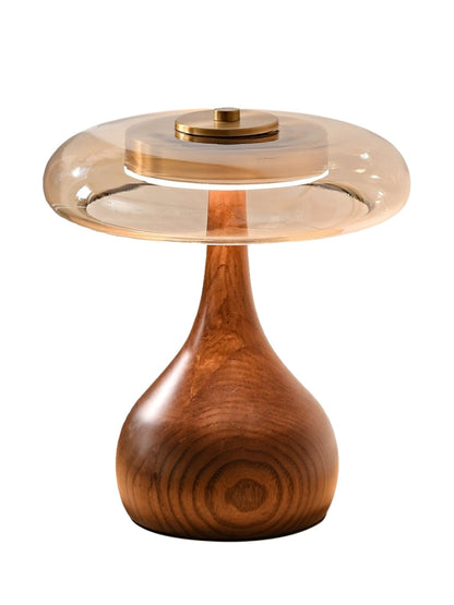LED Desk Lamp with Amber Glass Shade & Natural Wood Base for Home Office, Bedroom & Nightstand | Adjustable Color Temperature 3000K-6000K
