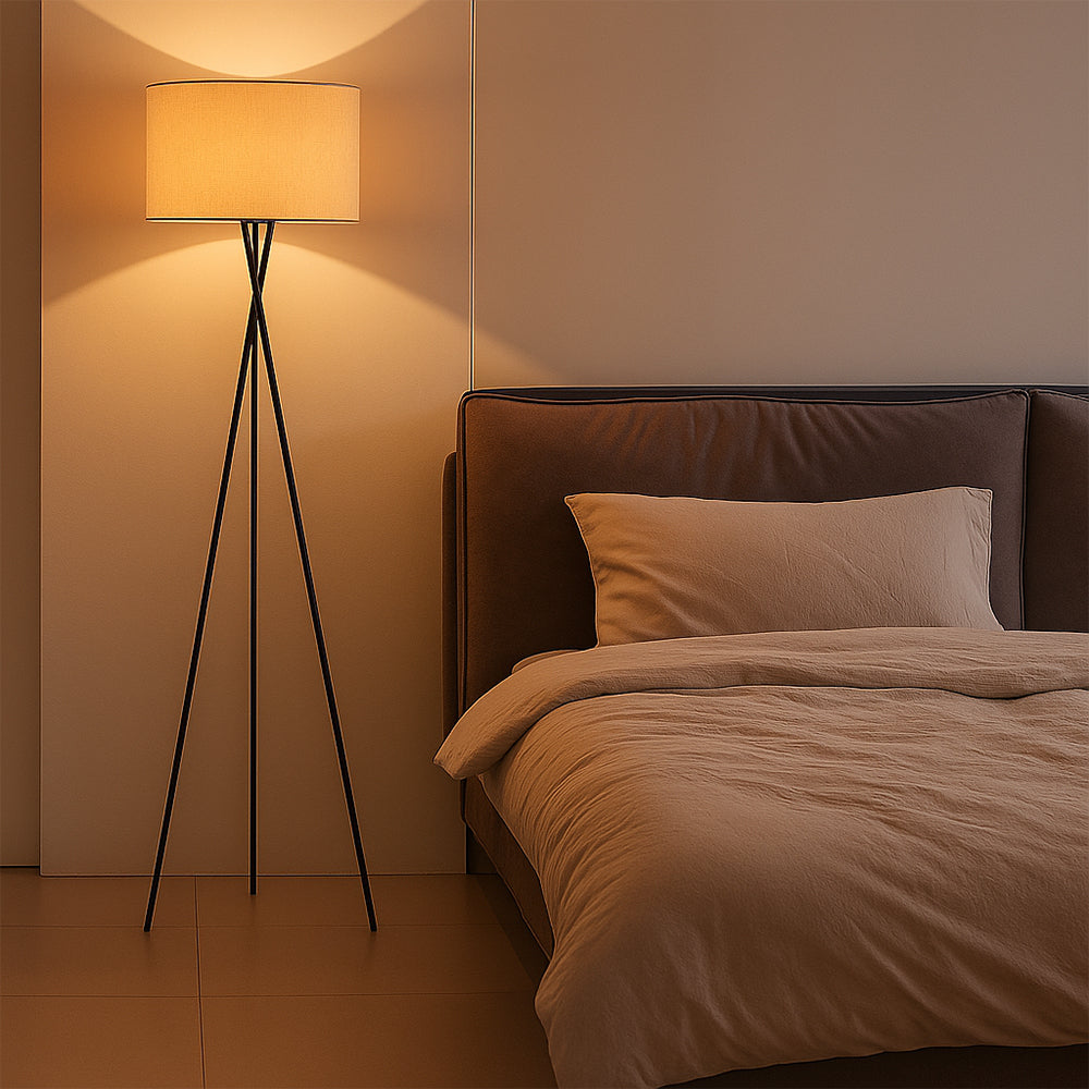 Upright Light with Cloth Shade 16-Inch for Living Room Bedroom & Reading Cozy Ambient Illumination Iron Base Modern Minimalist Home Accent