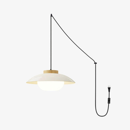 Saucer Shade Ceiling Pendant with Wood Rim for Kitchens & Dining Areas | Modern 11-Inch Hanging Fixture with Built-In LED, Warm 3000K Glow