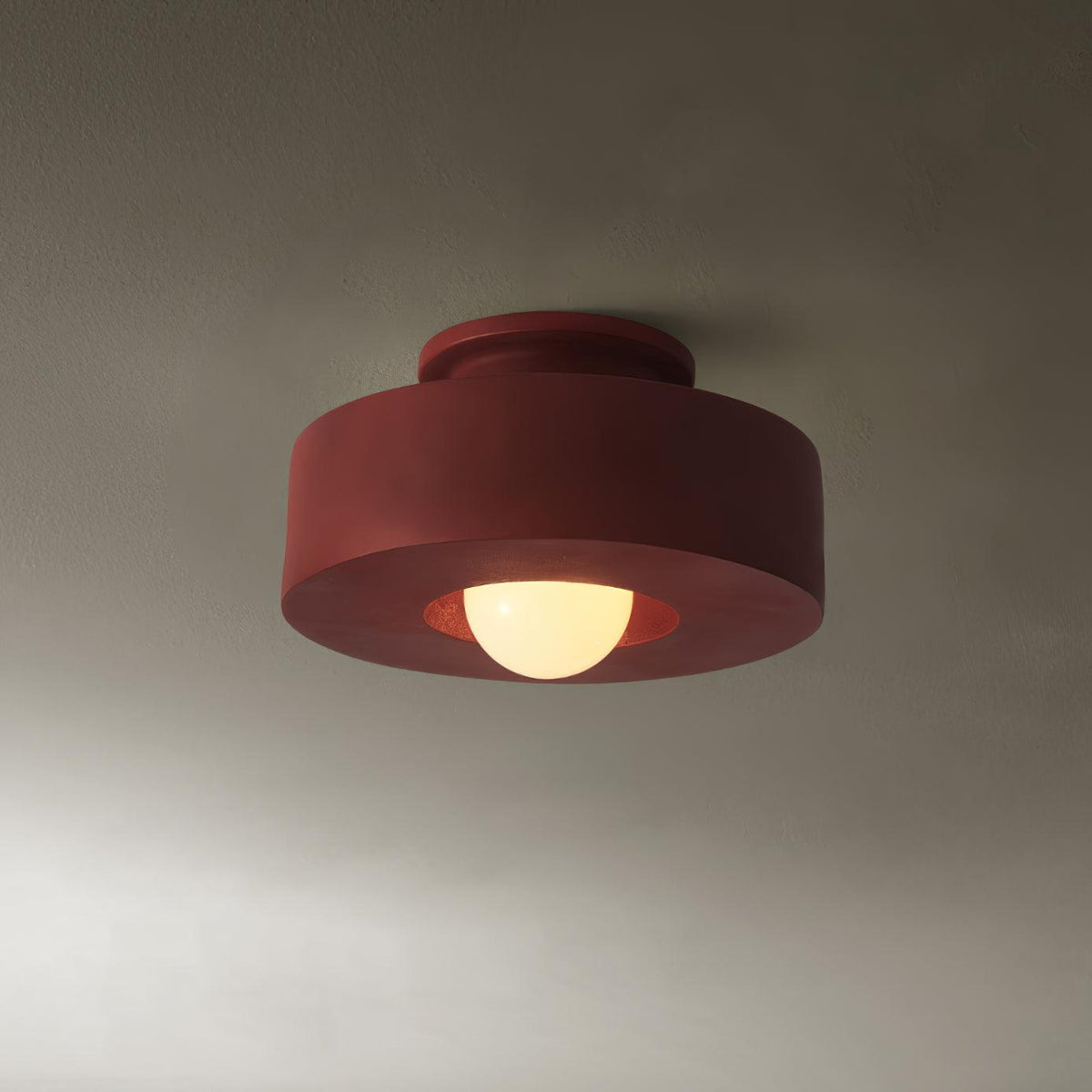 Sculptural Flush Mount Light 12 Inch Geometric Polymer Fixture E26 E27 for Bedroom Living Room Kitchen in Red Green Black