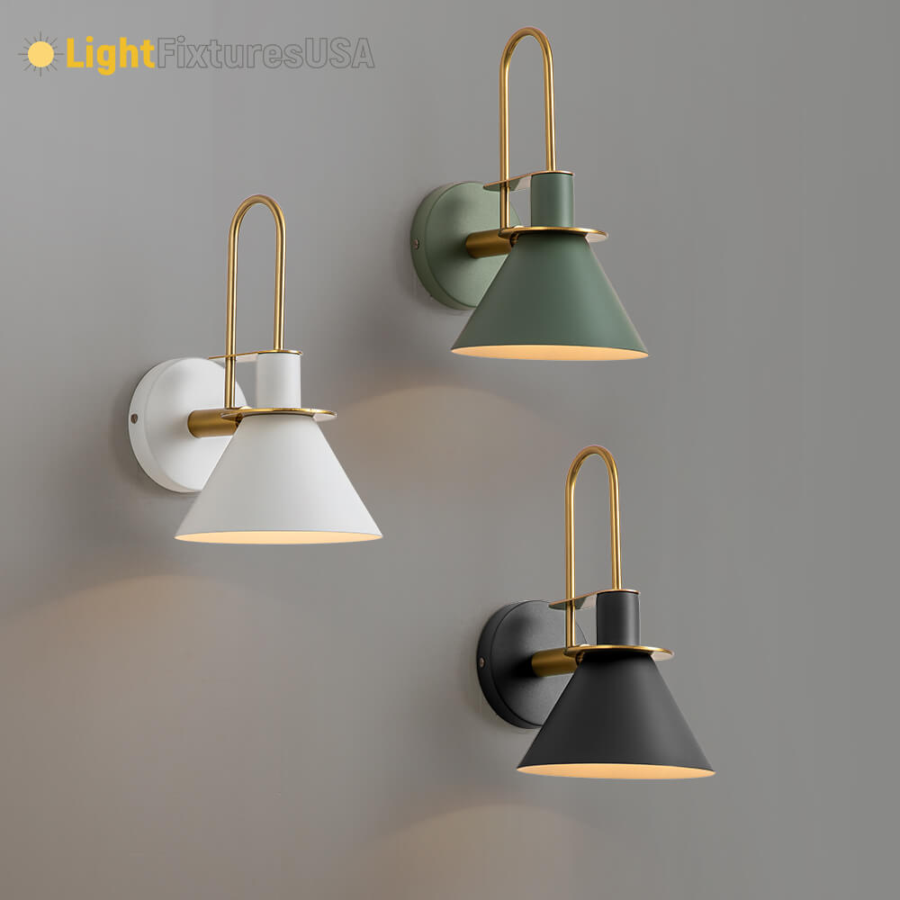 Adjustable Gooseneck Reading Sconce Metal Cone Shade Wall Light for Bedroom Hallway Nightstand Modern Mid-Century Bedside Downlight