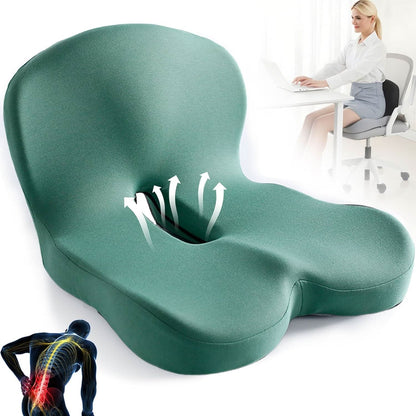 Memory Foam Seat Cushion for Office Chair, Car & Home | Non-Slip Base | Pressure Relief Support for Tailbone, Back & Hips | Portable Everyda