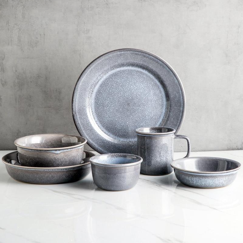 Slate Ceramic Dinnerware Set – Elegant Glossy Finish for Everyday and Special Occasions