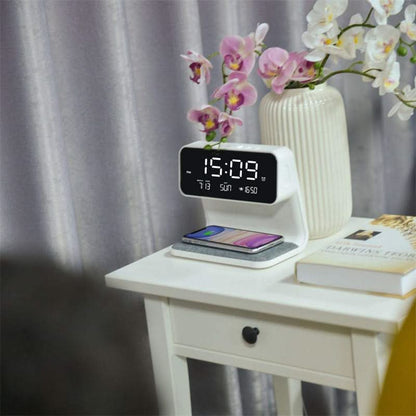 Reloj despertador digital con base de carga inalámbrica – Diseño moderno