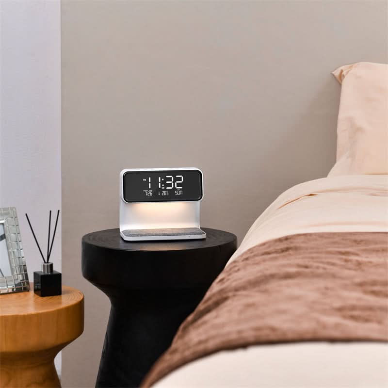 Reloj despertador digital con base de carga inalámbrica – Diseño moderno