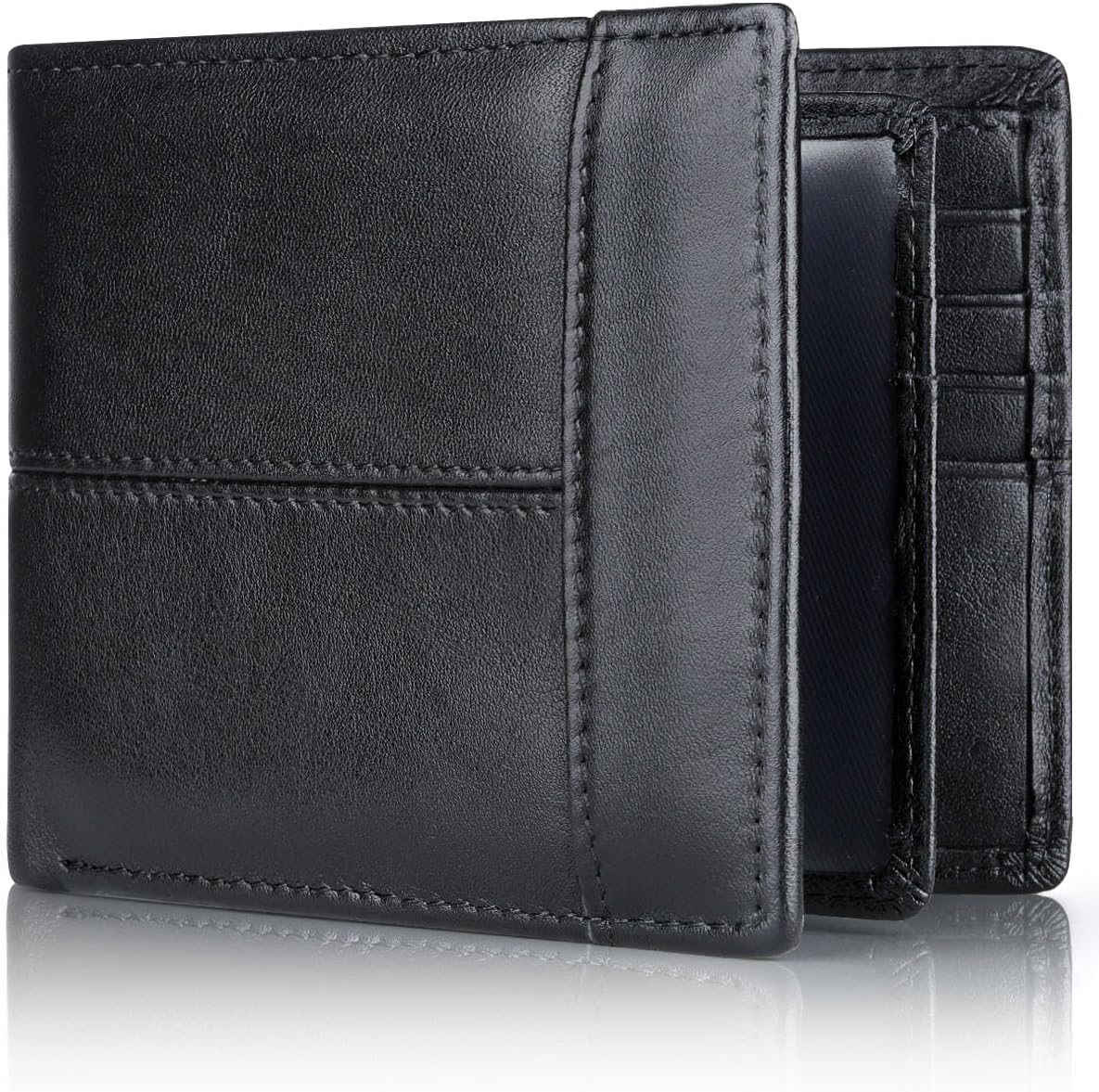 Mens Wallets, RFID Blocking Bifold Wallet for Men with 16 Card Slots and ID Compartment, Slim Genuine Leather Wallet