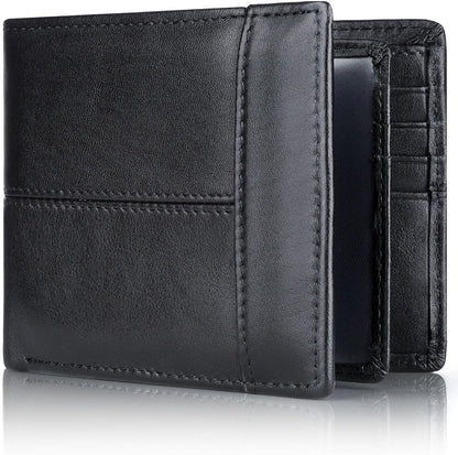 Mens Wallets, RFID Blocking Bifold Wallet for Men with 16 Card Slots and ID Compartment, Slim Genuine Leather Wallet
