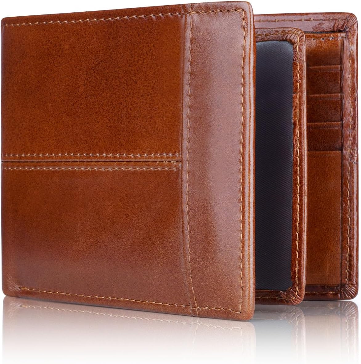 Mens Wallets, RFID Blocking Bifold Wallet for Men with 16 Card Slots and ID Compartment, Slim Genuine Leather Wallet
