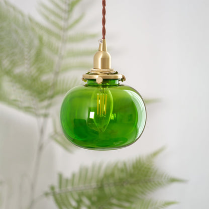 Glass Globe Hanging Lamp 5 in Diameter Vintage Brass Fixture Height Adjustable Wire Ceiling Suspension for Kitchen Dining Room Entryway Nook