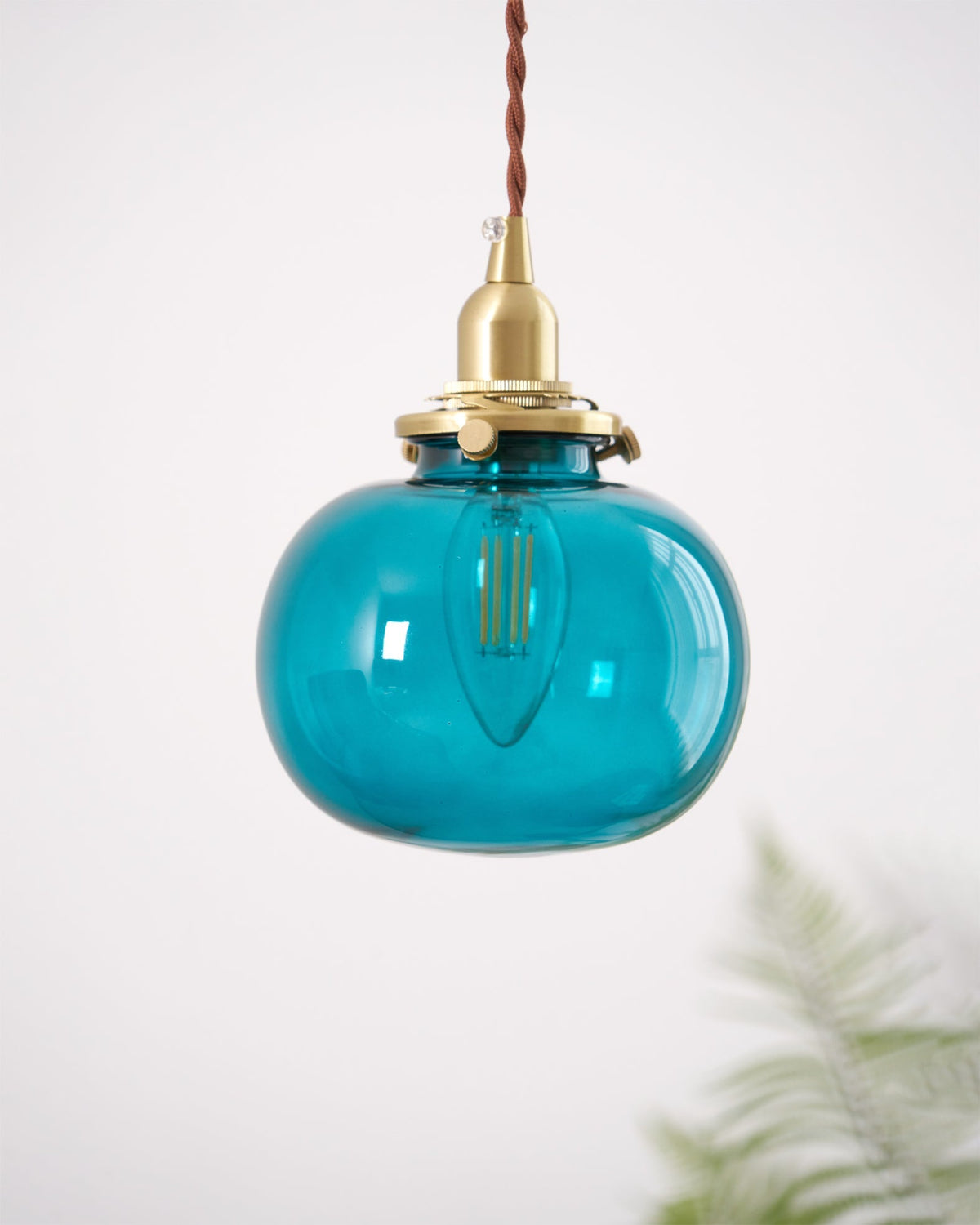 Glass Globe Hanging Lamp 5 in Diameter Vintage Brass Fixture Height Adjustable Wire Ceiling Suspension for Kitchen Dining Room Entryway Nook
