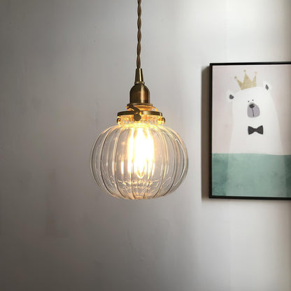 Glass Globe Hanging Lamp 5 in Diameter Vintage Brass Fixture Height Adjustable Wire Ceiling Suspension for Kitchen Dining Room Entryway Nook