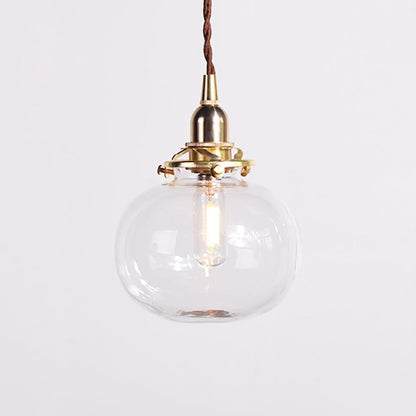 Glass Globe Hanging Lamp 5 in Diameter Vintage Brass Fixture Height Adjustable Wire Ceiling Suspension for Kitchen Dining Room Entryway Nook