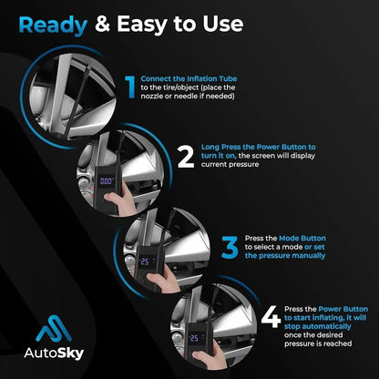 Smart Tire Pump | Portable Tire Inflator with LCD Display | Cordless Design for Efficient Tire Maintenance