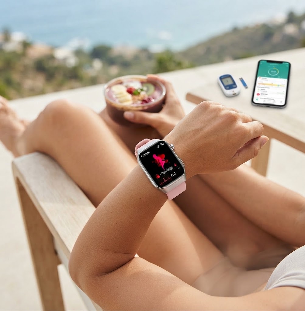 Reloj inteligente de monitoreo de salud | Seguimiento de azúcar en sangre y ECG con pantalla AMOLED | 15 días de duración de batería