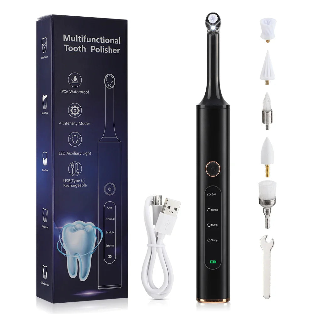 Pulidor dental 5 en 1, pulidor y limpiador de dientes recargable con eliminador de sarro, kit de cuidado dental para el hogar