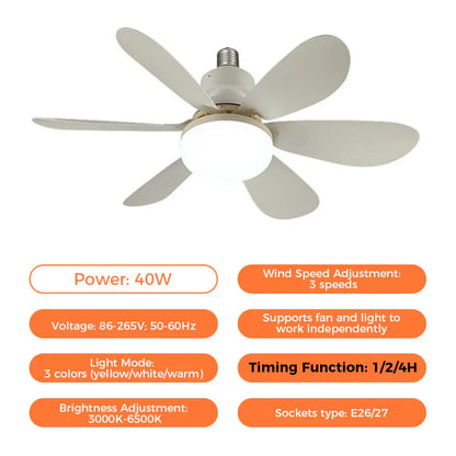 Socket Series | Flush Mount Ceiling Fan with LED Light & Remote Control | Bright Illumination for Enhanced Comfort