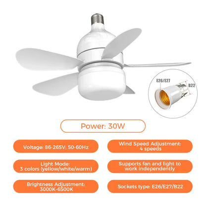 Socket Series | Flush Mount Ceiling Fan with LED Light & Remote Control | Bright Illumination for Enhanced Comfort