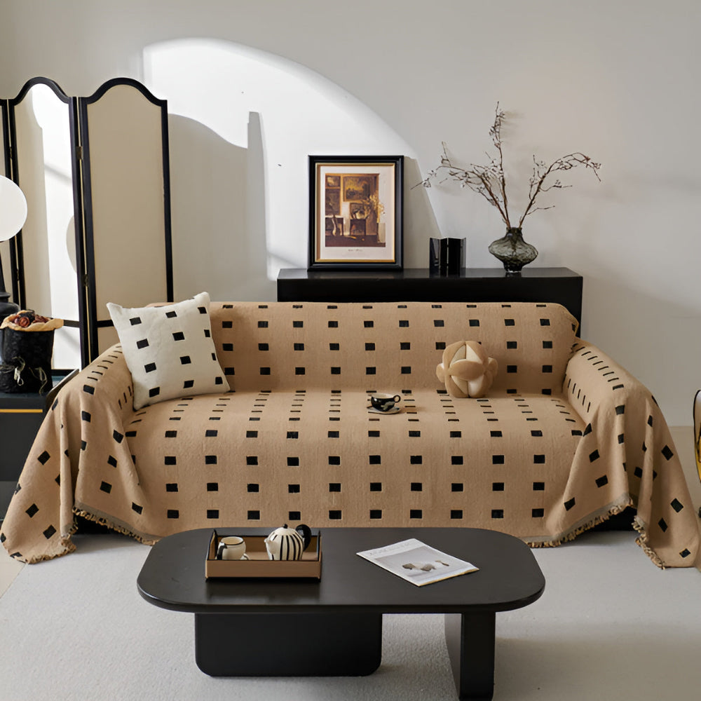 Sofara Sofa Cover - Premium Microfiber, Modern Square Pattern, Wrinkle-Resistant
