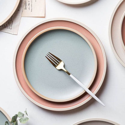 Soho Ceramic Dinner Plates in Pastel Tones with Sesame Dot Pattern – Elegant Stoneware for Everyday Dining