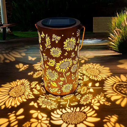 Solar Garden Lantern with Floral Pattern and Light Projection
