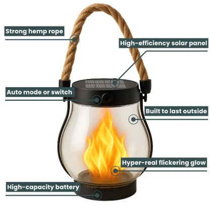 SolarGlowX | Solar-Powered Outdoor Lantern with Authentic Flame Effect | 12-Hour Illumination for Safe Ambiance