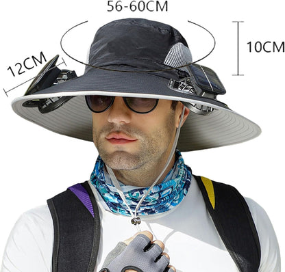 Sun Hat with Fan, Solar Powered Fan Hat, Wide Brim Hat with Cooling Fan for Outdoor Protection
