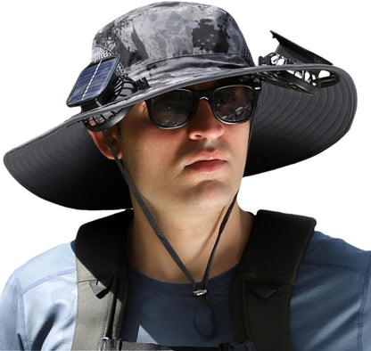 Sun Hat with Fan, Solar Powered Fan Hat, Wide Brim Hat with Cooling Fan for Outdoor Protection