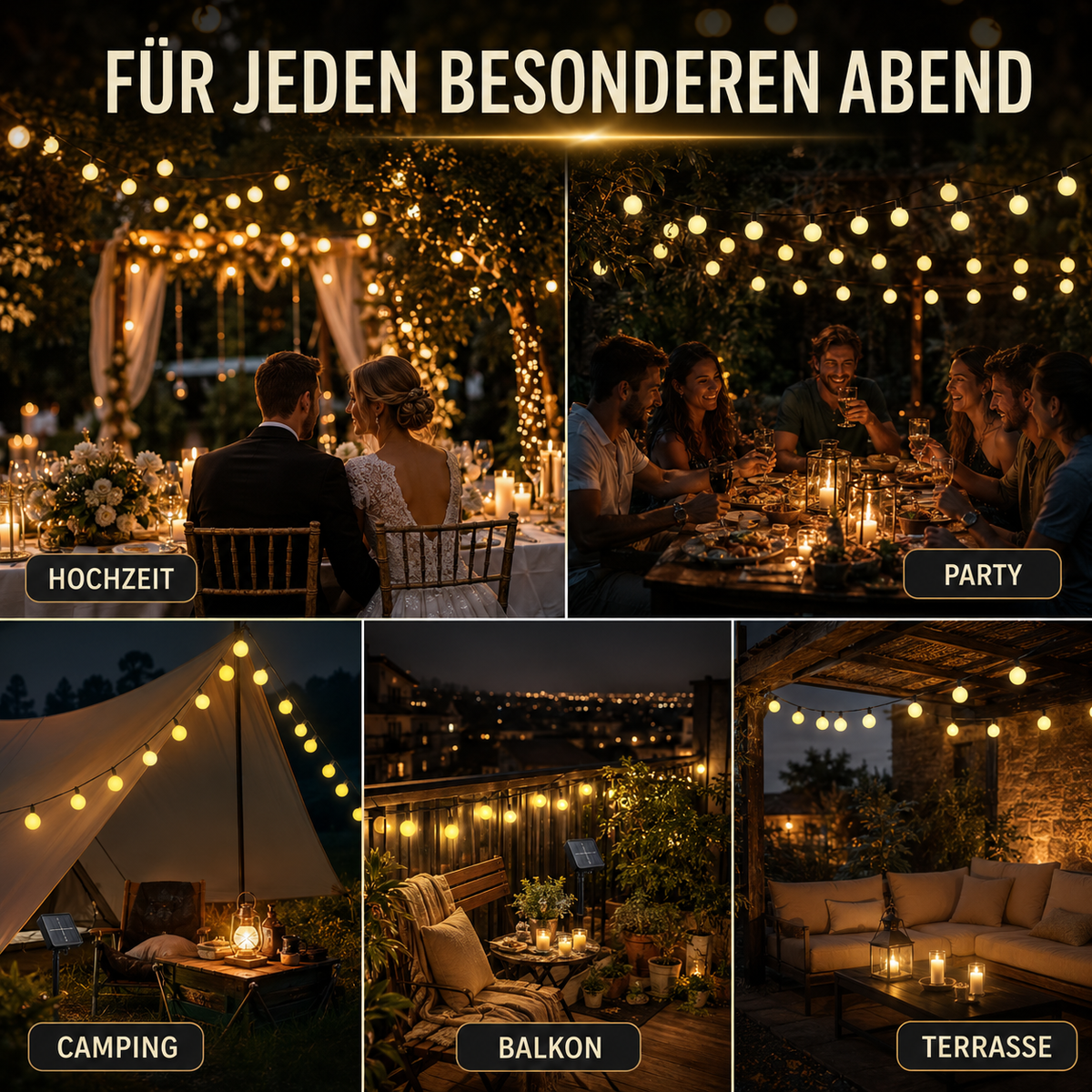 Solar String Lights Outdoor Waterproof 33ft LED Globe Fairy Lights for Patio Garden Camping Party Deck Yard Warm White Glow Wireless