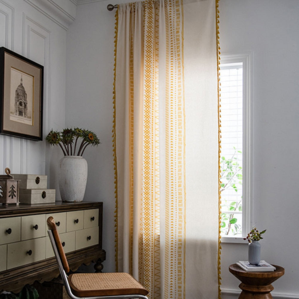 Solara Light Curtain - Embroidered Microfiber, Elegant Tassel Design
