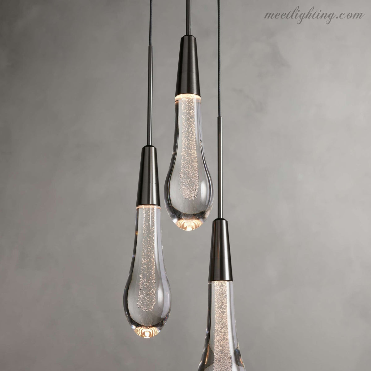 Seeded Glass Teardrop Pendant Light Dimmable LED for Kitchen Island Dining Room Entryway Adjustable Cord Vaulted Ceiling Compatible