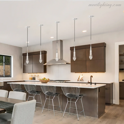 Seeded Glass Teardrop Pendant Light Dimmable LED for Kitchen Island Dining Room Entryway Adjustable Cord Vaulted Ceiling Compatible