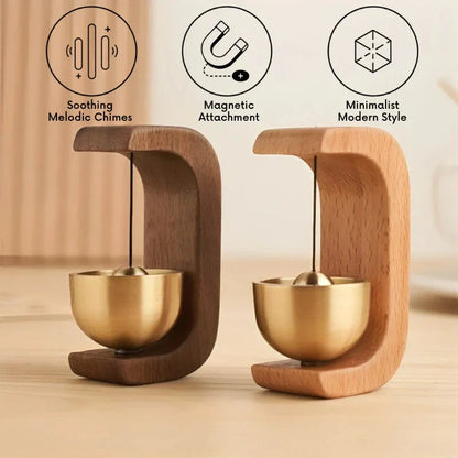 Magnetic Sound Bowl Desktop Wind Chime in Beech or Walnut Wood with C-Frame Stand for Meditation Relaxation Home Office Decor