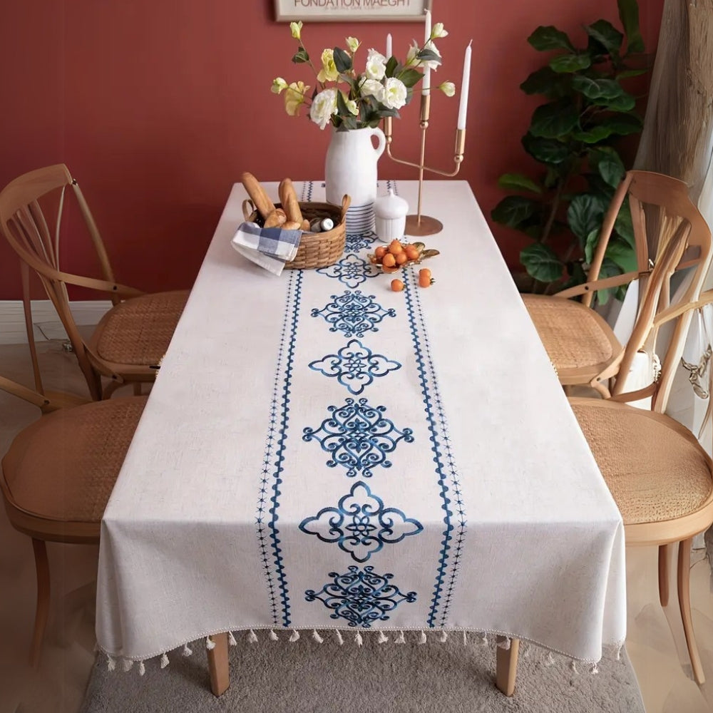 Sorella Embroidered Tablecloth - Microfiber-Linen Blend, Elegant Design