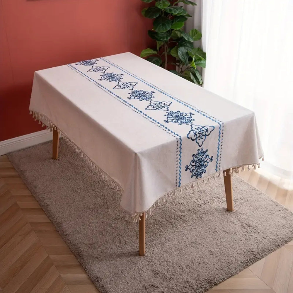 Sorella Embroidered Tablecloth - Microfiber-Linen Blend, Elegant Design