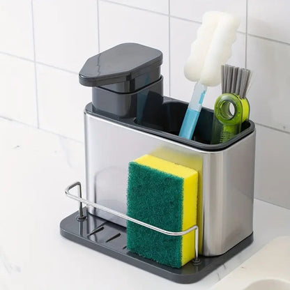 Sorin Kitchen Organizer - Stainless Steel Soap Dispenser and Utensil Rack